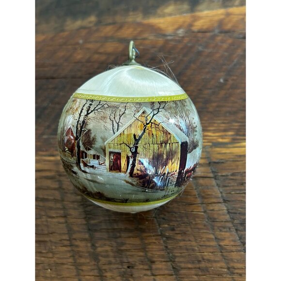 Vintage Holiday Ornament "The Old Homestead In Winter" By Currier & Ives With Bo - Picture 1 of 9